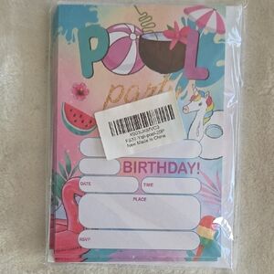 Unicorn Pool Party Invitations 20 Pack